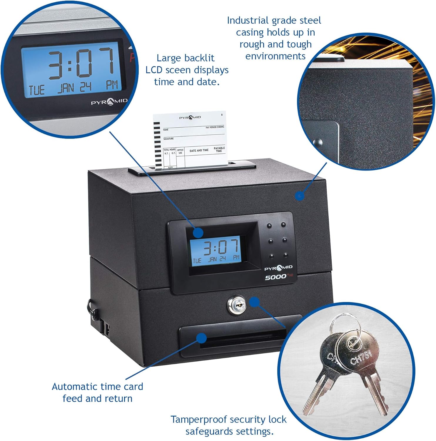 Pyramid 5000HD Heavy Duty Steel Auto Totaling Time Clock - Made in the USA : Electronics