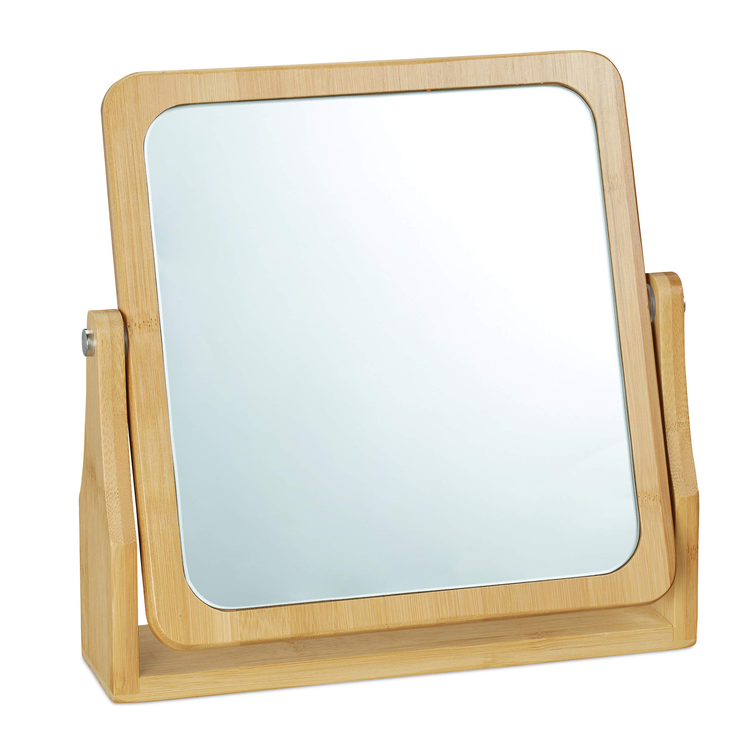 Relaxdays Cosmetic Mirror, Rotating at 360°, Angular, Freestanding, For Make-up, HWD 27x26.5x7cm, Tabletop Mirror, Bamb