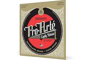 D'Addario Guitar Strings - Pro-Arte Classical Guitar Strings - EJ45LP - Nylon Guitar Strings - Silver Plated Wrap, Composite Core, Clear Nylon Trebles - Lightly Polished, Normal Tension