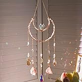 Crystal Suncatcher, Dreamsum Window Suncatchers with Crystals and Stones, Sun Catchers Indoor Window Catcher with Prism Slices, Moon Crystal Suncatchers Gift for Girls, Lover and Mom-Pink