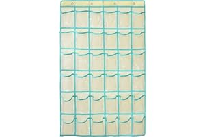 NIMES Hanging Closet Underwear Sock Jewelry Storage Over The Door Classroom Cell Phone Calculator Organizer 36 Clear Pockets (Beige)