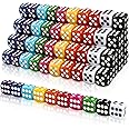 DIYDEC 100pcs 16mm Game Bulk Dice 10 Colors Acrylic 6 Sided Dice Set for Classroom Teaching Math Learning Standard Dice for Party Family Board Games
