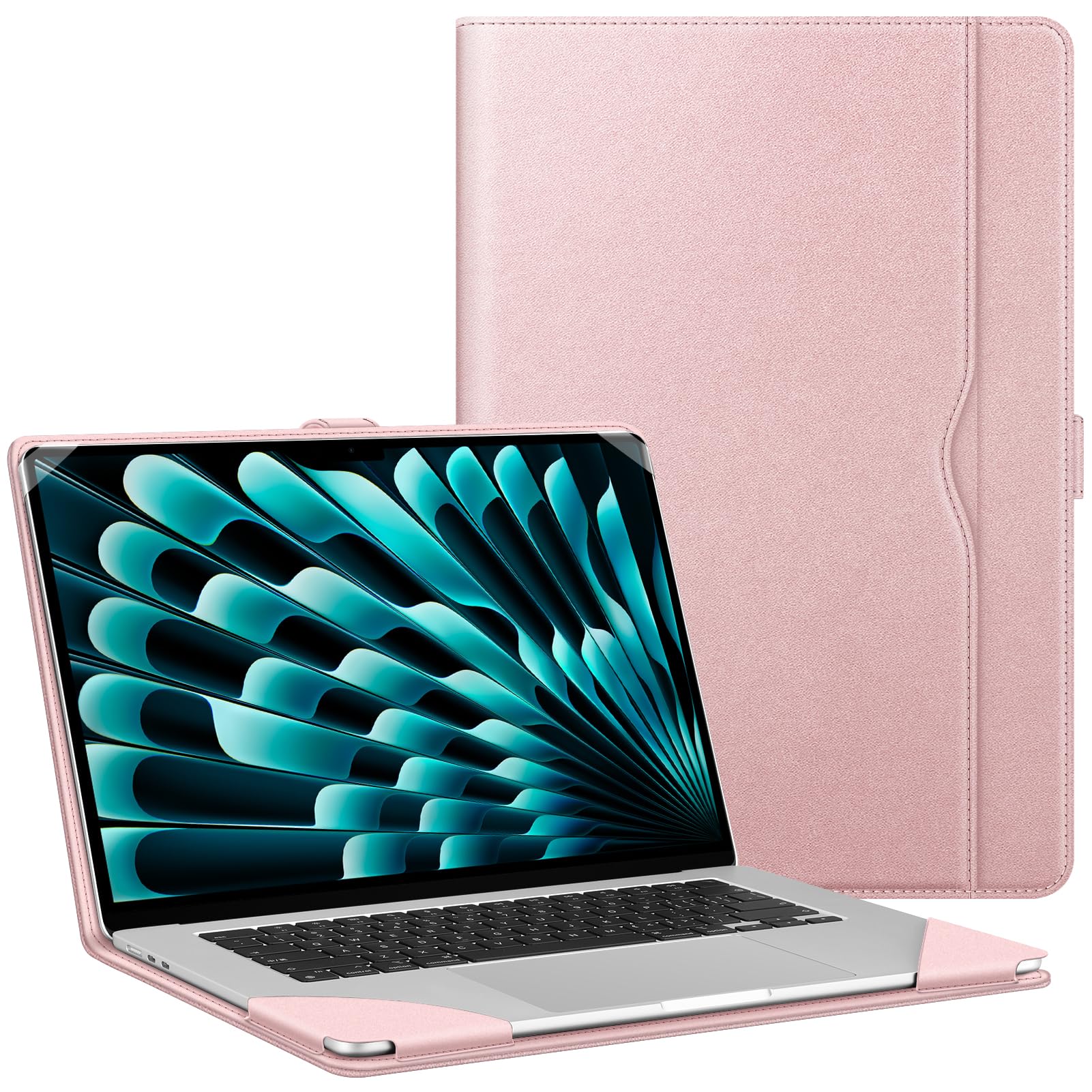 FINTIE Sleeve Case Compatible with Macbook Air 15 inch (2024/2023) M3/M2 Chip, Premium PU Leather Protective Folio Book Cover for Macbook Air 15.3" Model A3114 A2941,Rose Gold