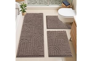Vaukki Bathroom Mats Sets 3 Pieces, Non Slip Washable Bath Rug Set, Absorbent Bathroom Carpet with U-Shaped Toilet Rug, Micro
