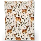 Ti Caldi Cute Deer & Leaf Blanket, Soft Flannel Watercolor Throw Blanket for Couch, Bed, Travel, Living Room & Home Decor, Cozy Lightweight Warm Fluffy Fuzzy Blankets for Adults Kids Women 60×50 in