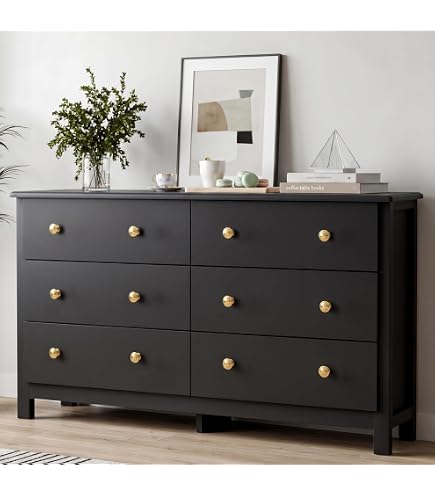 CARPETNAL Black Dresser for Bedroom, 6 Drawer Dresser with Wide Drawer and Metal Handles, 55
