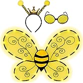 Funcredible Light Up Bee Wings, Antenna Headband & Glasses – Adult Bumblebee Costume Accessories for Festivals, Concerts, Cosplay & Halloween Yellow