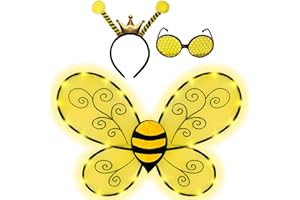 Funcredible Bee Headband, Glasses and Wings - Light Up Bumble Bees Halloween Costume for Women - Bumble Bee Antenna Headband - Bumblebee Costume Accessories for Kids and Adults