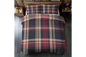 Scottish Tartan Duvet Cover Full Size, Red Green Check Bedding Set 3 pcs with 2 Pillow Covers, Rustic Plaid Bedroom Decor, So