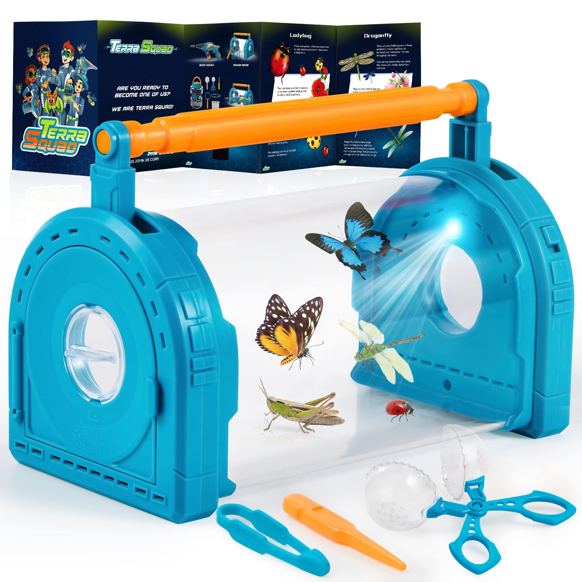 Play-Act Bug Catcher Kit for Kids Light Up Critter Habitat Box for Indoor/Outdoor Insect Collecting Includes Bug Tong, Tweezer, Activity Booklet, and Pipette Gift for Boys and Girls