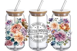 DTHOME3 UV DTF Glass Cup Wrap Transfer Decal- Gift Your Self, Sister,Friend, Cowoker, I'm Beautifully Broken Perfectly Imperfect Beautiful UV DTF Transfer Waterproof Decal for 16oz Glass Cups -3PCS