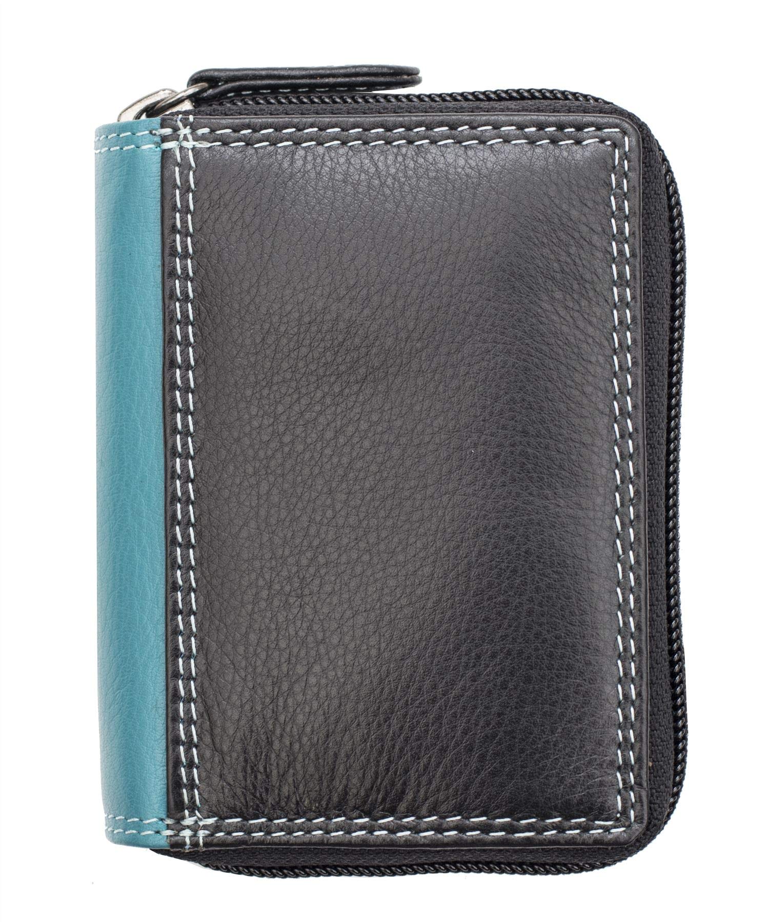 Primehide Womens Leather Card Holder Wallet RFID Blocking Purse Ladies 6091 - Black Multi