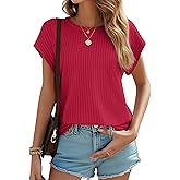 JUSTFASHIONNOW Womens Short Sleeve Blouses Business Casual Tops Crew Neck Basic Tees Textured Work Shirts Cute Office Outfits