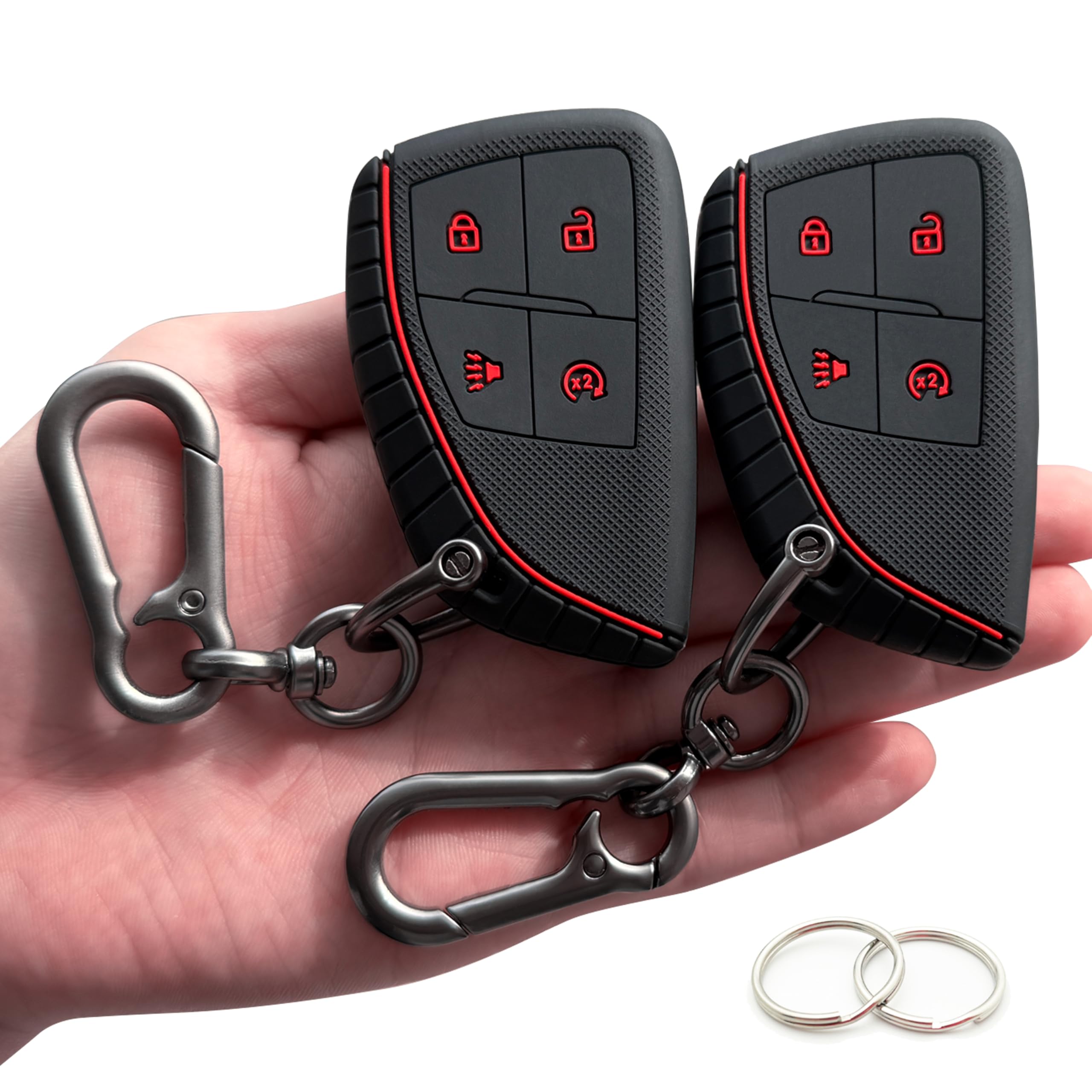 Photo 1 of TANDRIVE 4-Button Key Fob Cover for 2023-2025 2026 Chevy Colorado Equinox Silverado GMC Canyon Sierra 2025 Honda Prologue, Silicone, 2-Pack, Red Button, Black