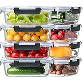 8 Pack 36oz Large Glass Meal Prep Containers with lids, Glass Food Storage Containers with Leak Proof Snap Lock Lids , Airtight Bento lunch Boxes, Kitchen Storage, Oven, Freezer and Dishwasher Safe