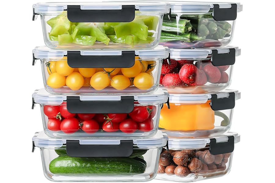 8 Pack 36oz Large Glass Meal Prep Containers with lids, Glass Food Storage Containers with Leak Proof Snap Lock Lids , Airtig Book