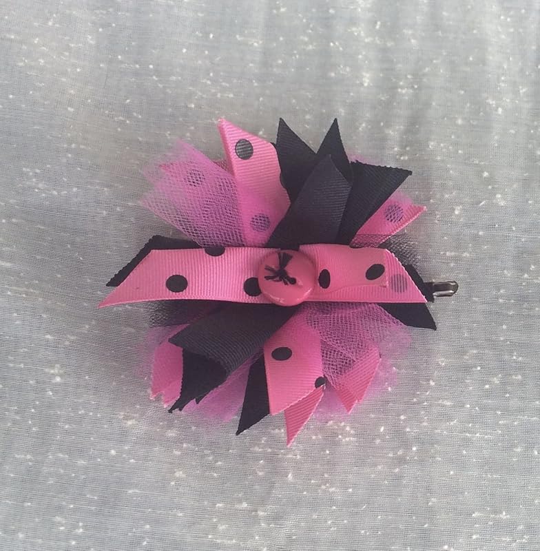 Pink and Black Polka Dot Ribbon Hair Bow Handmade