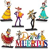 Barydat 6 Pieces Day of The Dead Table Decorations Dia De Los Muertos Decor Wooden Sugar Skull Couple Desk Centerpieces for Halloween Mexican Fiesta Carnival Party Decoration Supplies
