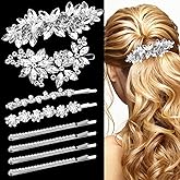 8pcs Rhinestone Side Clips Wedding Silver New Bride Bridesmaid Spring Clip French Hairpins Elegant Floral Stylish Accessories Gift for Women Girls