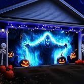 Bunny Chorus Halloween Garage Door Cover Decorations, 7 x 16 Ft Large Skull Garage Door Cover, Scary Ghost Garage Buddy Halloween Outdoor for Wall Yard Outside Decor
