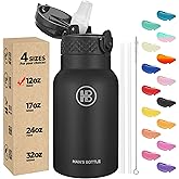 Han's Bottle Kids Water Bottle with Straw Lid - Insulated Stainless Steel Reusable Tumbler for Girls,Boys,Thermo Mug,12oz,Black