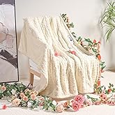 WOOMER Heated Blanket Throw 50" x 60", Electric Blanket Throw with 4 Heating Levels & 4H Auto Off, ETL Certified, White Roses Patterns Faux Fur & Sherpa, Machine Washable