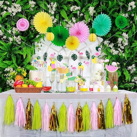 Amazon Sunbeauty 夏 ハワイアンパーティー飾り フラミンゴ飾り付けセット 壁飾り パイナップルハニカムボール フォトプロップ 写真背景 フラミンゴガーランド 夏パーティーデコレーション ペーパーファン パーティーグッズ おもちゃ