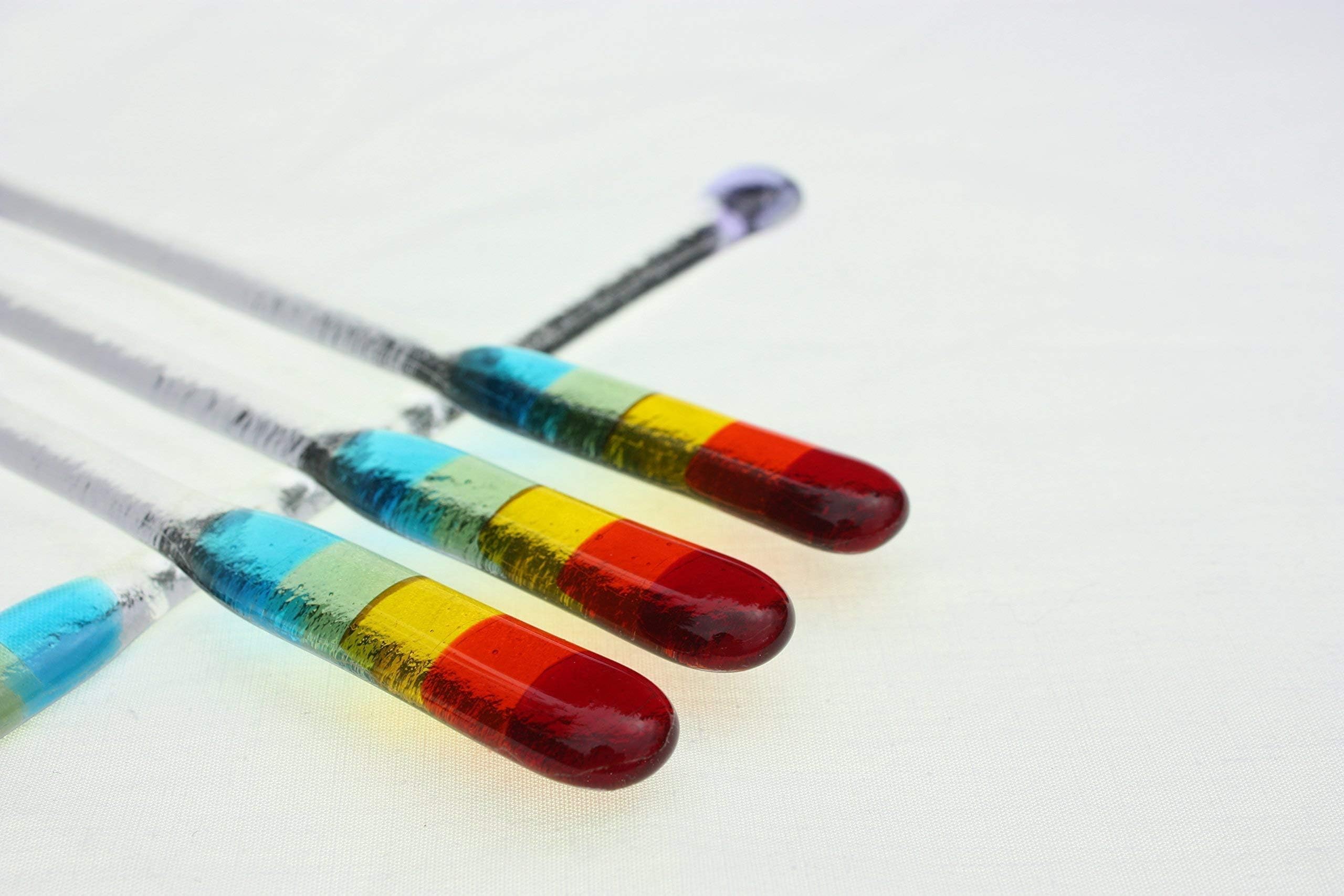 Handmade glass cocktail stirrers in rainbow design with gift box