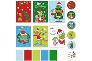 Nsxc Christmas Cards with Envelopes, Set of 24 Boxed Christmas Cards with Envelopes and Stickers, 6 Assorted Designs, Greeting Cards for Kids Boys Girls