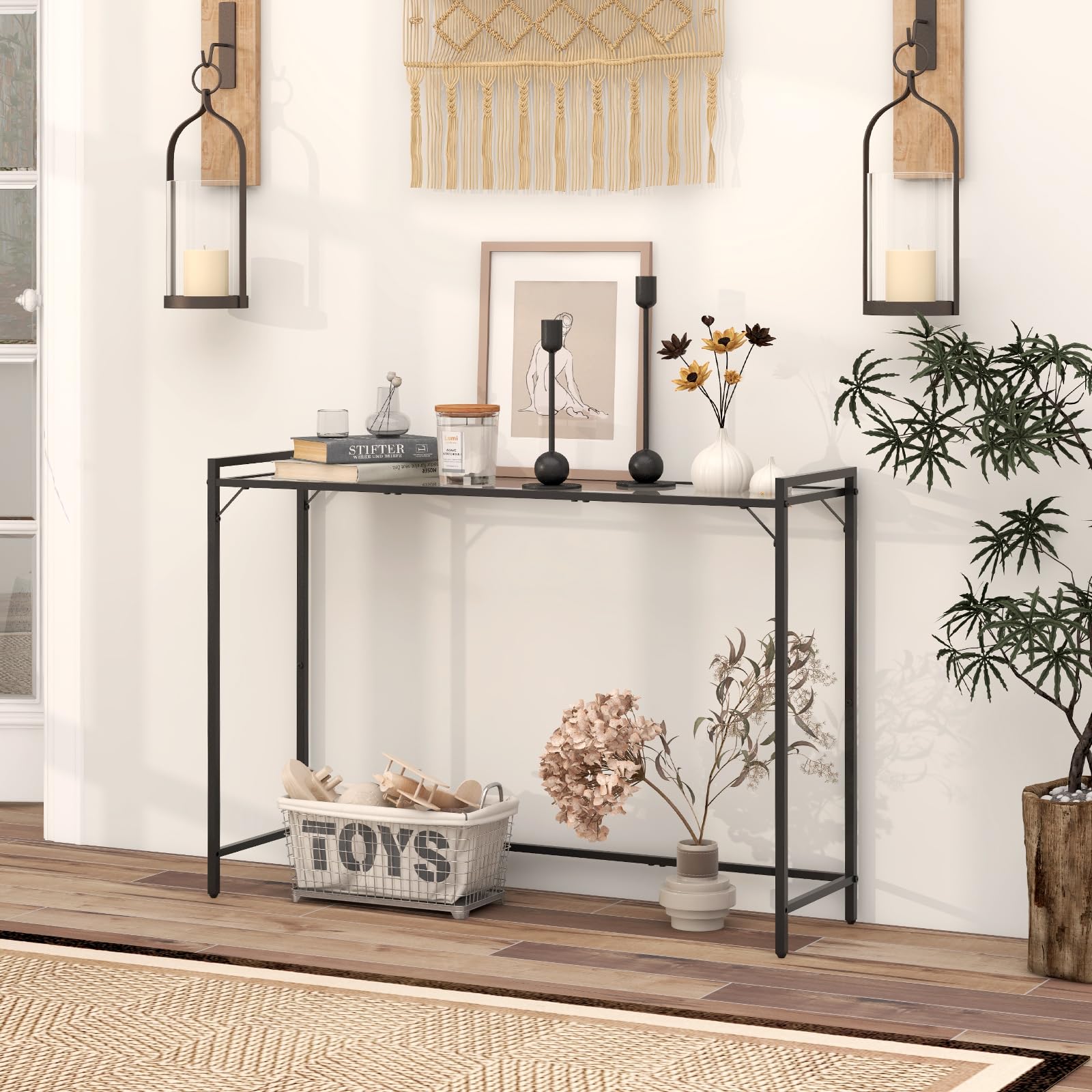 Condition photo showing New/Like New for livofloral 40.6" tempered glass console table for entryway, narrow console tables with storage, hall