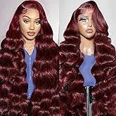 GOFWARD Human Hair Wig 30 Inch Lace Front Wigs Human Hair 99j Burgundy 13x6 200% Density Glueless HD Transparent Burgundy Wine Red Body Wave Wig Pre Plucked With Baby Hair