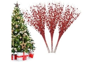 Losris Christmas Artificial Glitter Berry Stem Decorations Decorative Bead Sticks Xmas Picks Glittery Twigs Branches for Christmas Tree Wreath Gift Vase Home Decor Party Ornaments Red 24 PCS