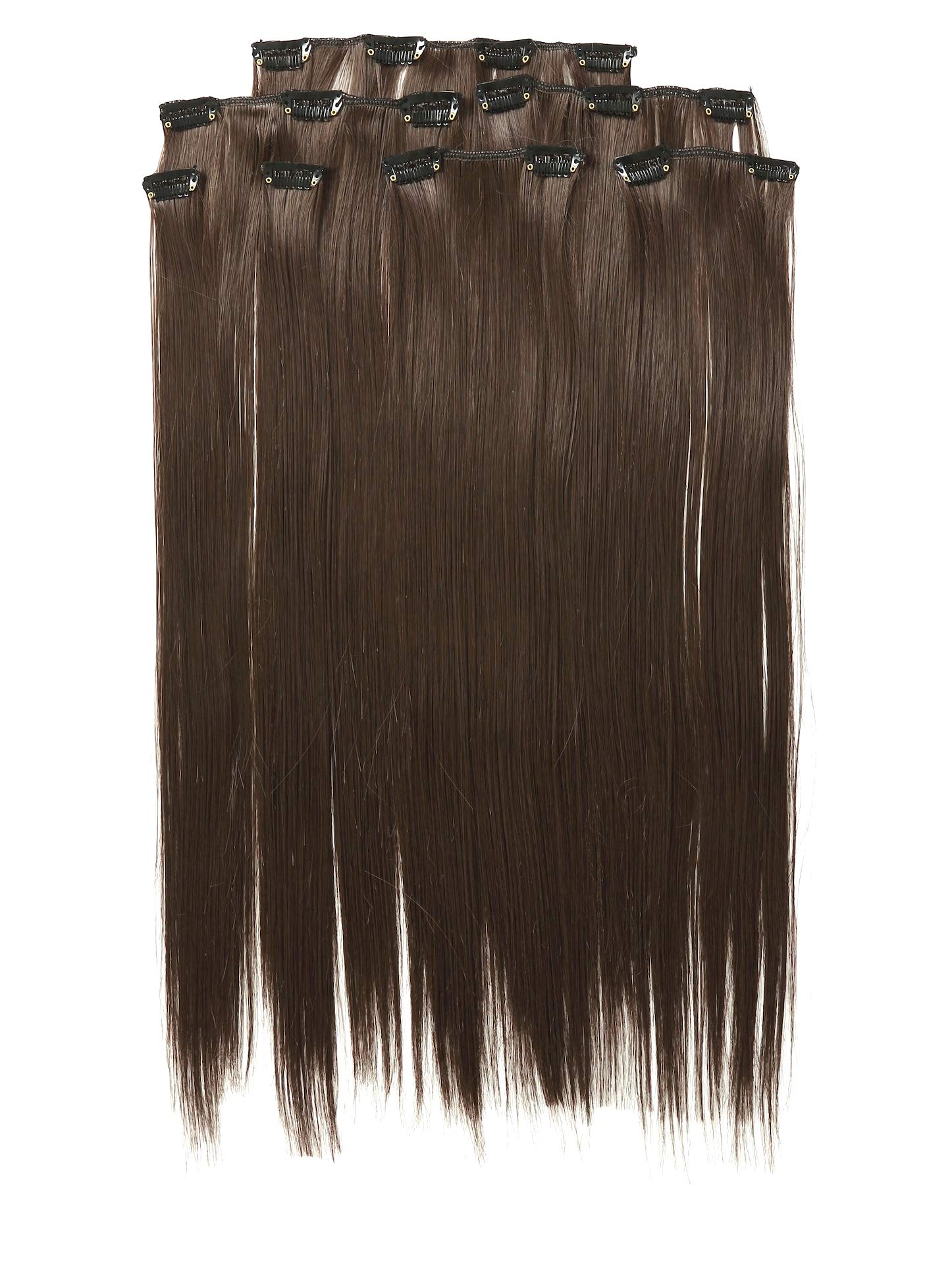 Prettyland static-free 20 inch 7 piece Clip-In Set Straight long Extensions Hairpiece Brown 6