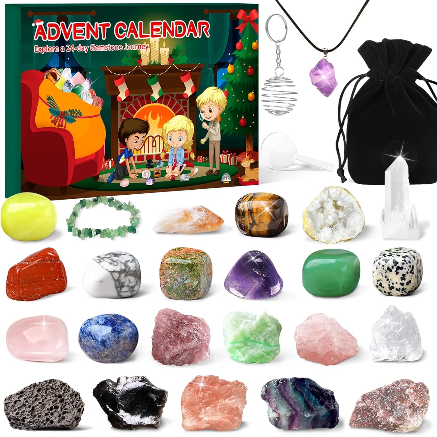 Advent Calendars - Crystal Advent Calendar 2023 for Kids - 24 Days Christmas Countdown Calendar Rocks, Gemstones & Crystals Collection,Natural Scientific Educational & Geology Enthusiasts Gift for Boys Girls