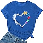 Yimoya Women's Autism Awareness Shirt - Love Heart Puzzle Graphic Tee - Mom Gift T-Shirt