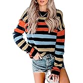 KIRUNDO Women's 2025 Fall Winter Striped Color Block Short Sweater Long Sleeve Crew Neck Casual Loose Knit Pullover Tops