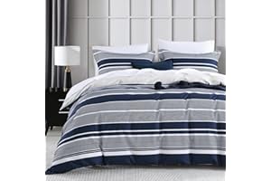Bedduvit Navy Duvet Cover King - 100% Cotton Duvet Cover King Size,3 Piece Percale Striped Duvet Cover King Sets,Simple Modern King Duvet Cover with Zipper Closure & 8 Ties