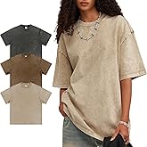TinyChoice 3 Pack Oversized Tshirts for Women Workout Crewneck Casual Vintage Tee Loose Fit Heavyweghit Short Sleeve Shirts