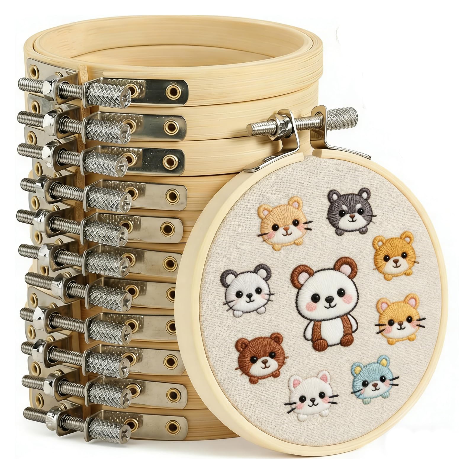 12 PCS 9cm/3.5in Embroidery Hoops,Round Wooden Embroidery Hoops Circle Cross Stitch Hoop Ring Wooden Round Cross‑Stitch Hoop Ring Circular Frame Mini Embroidery Hoop Embroidery Frame