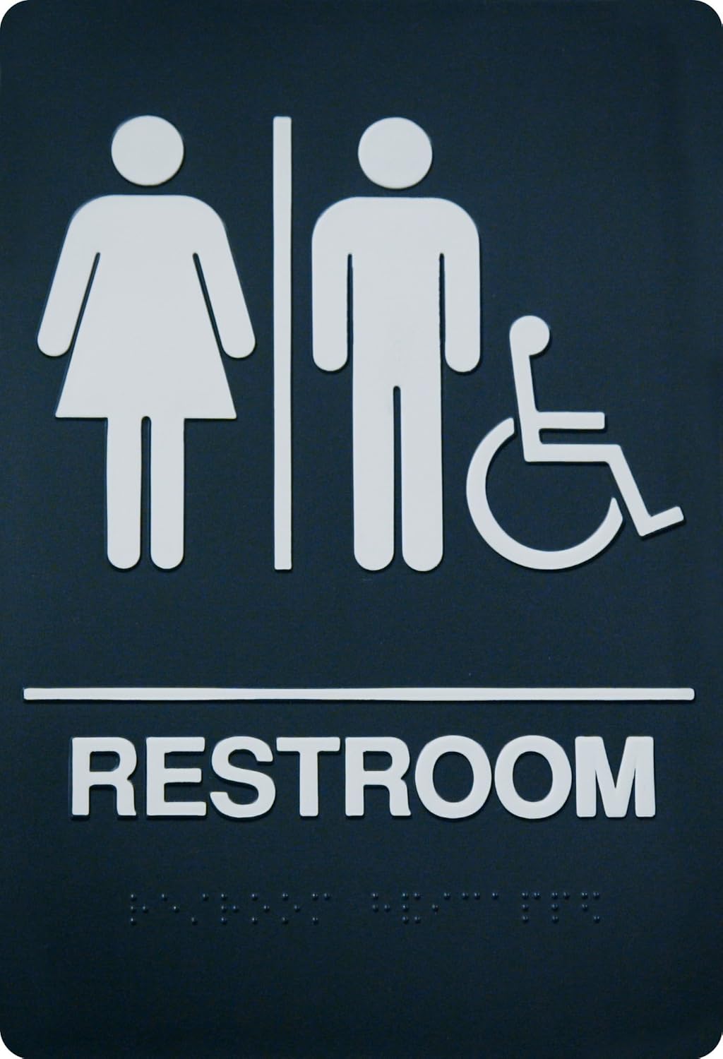 Unisex Braille Restroom Sign - ADA Approved Bathroom Sign with Double Sided 3M Tape