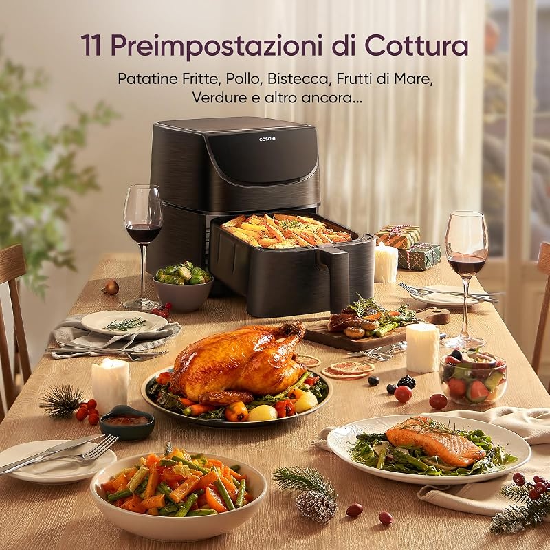 Friggitrice ad Aria 5,7 L, 13 Funzioni, 97% Meno Olio, 1700W Nero