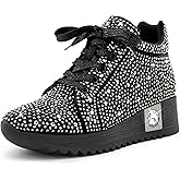 FINDVELL Women's Fashion Glitter Sneakers Platform Wedge Shoes Sparkly Rhinestone High Top Sneakers Trendy Sequin Shoes Wedding Bride Dress