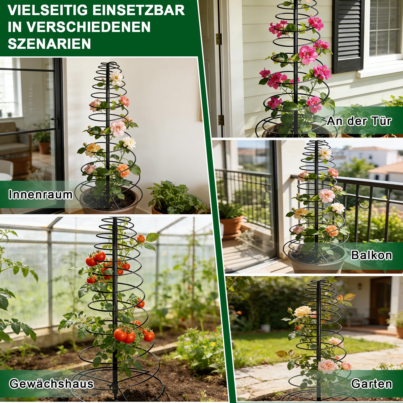 Rankhilfer Metall Rankhilfe Garten für Kletterpflanzen, 40-180cm Verstellbarer Höhe Pflanzen Rankhilfe für Gemüse Blumen Rebe Unterstützung, Boden mit Befestigung