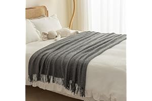 SUZEPER Knit Bed Runners for King Size Bed,Solid Color Bed Scarf with Tassel,Decorative Woven Sofa Throw Bed Runner for Hotel Home Double Single King Size Bed(King 23.6x102inch, A Grey)