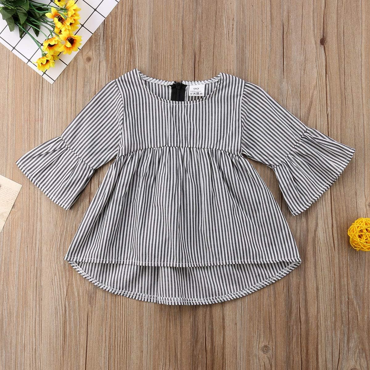 Toddler Baby Girls Short Puff Sleeve Tops Solid Color T Shirt Pullover Flare Blouse Button Down Shirts Casual Clothes: Clothing