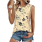 LOMON Tank Top for Women Crew Neck Sleeveless Loose Fit Button Casual Tee Shirts Summer Fashion 2026 Tunic Tops Blouses