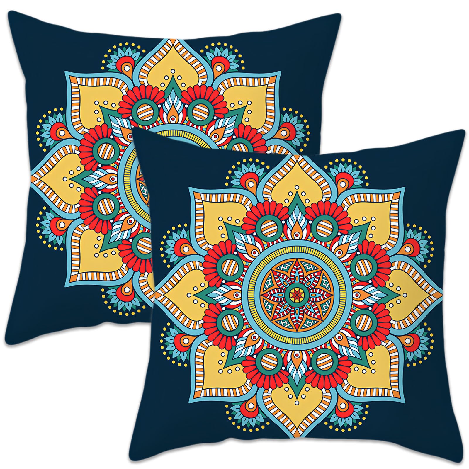 Betadistor Teal Cushions Cover with Boho Floral Design Pillow Covers 18" x 18" Square Decorative Cushions Set of 2 for Living Room Sofa Chairs, Teal, 503-0051