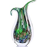 Blown Glass vase, Unique Murano Style Glass Art Deco vase for Living Room TV Stand, Table Setting, Office, Room and Desktop Decorations and Ornaments.