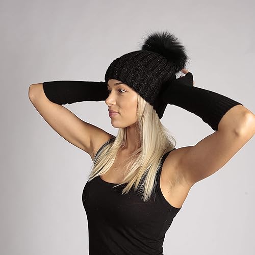 Black Pom Pom Hat Cashmere Amazon Co Uk Handmade