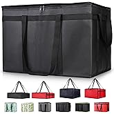 CIVJET Insulated Food Delivery Bag, XXXL Insulated Reusable Grocery Cooler/Hot Bags, Tote Bag for Shopping/Travel/Doordash, Catering Bag Doordash 22x14x13, Black, 1-Pack